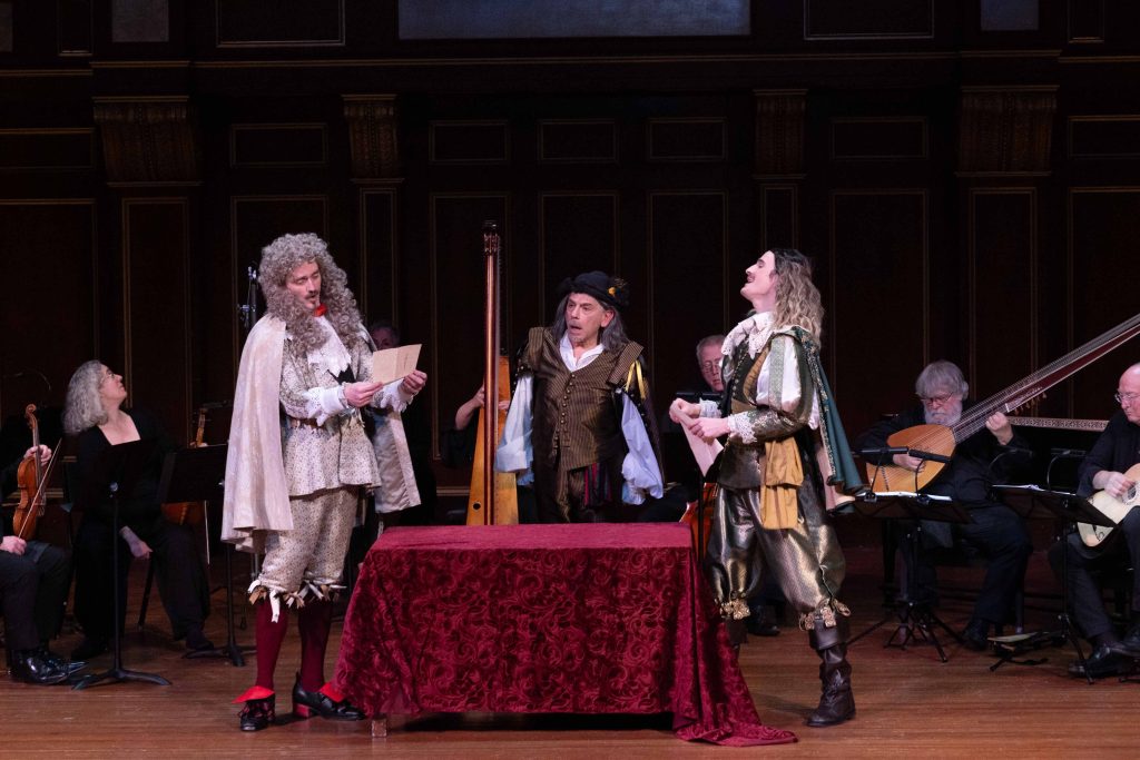 2025_Stellidaura72_06 Aaron Sheehan (Orismondo), Giuseppe Naviglio (Giampetro), and Richard Pittsinger (Armidoro) in Stellidaura’s Revenge by Francesco Provenzale (2025) Photo by Kathy Wittman