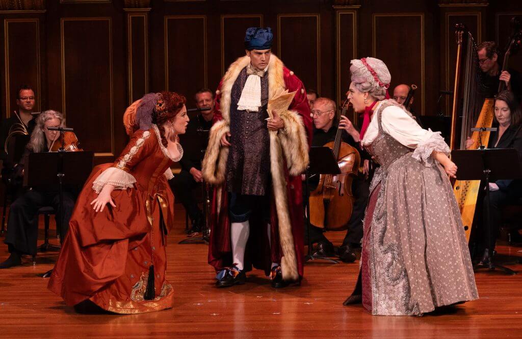 Hannah De Priest, Douglas Williams, and Teresa Wakim in The Dragon of Wantley. Photo by Kathy Wittman.